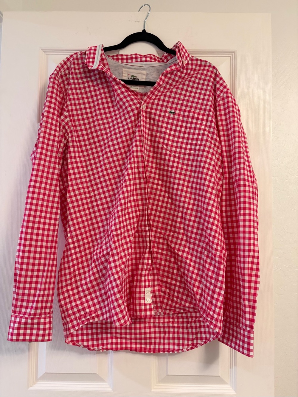 Lacoste Button Down Men's
Long Sleeve Pink Checker Size
42